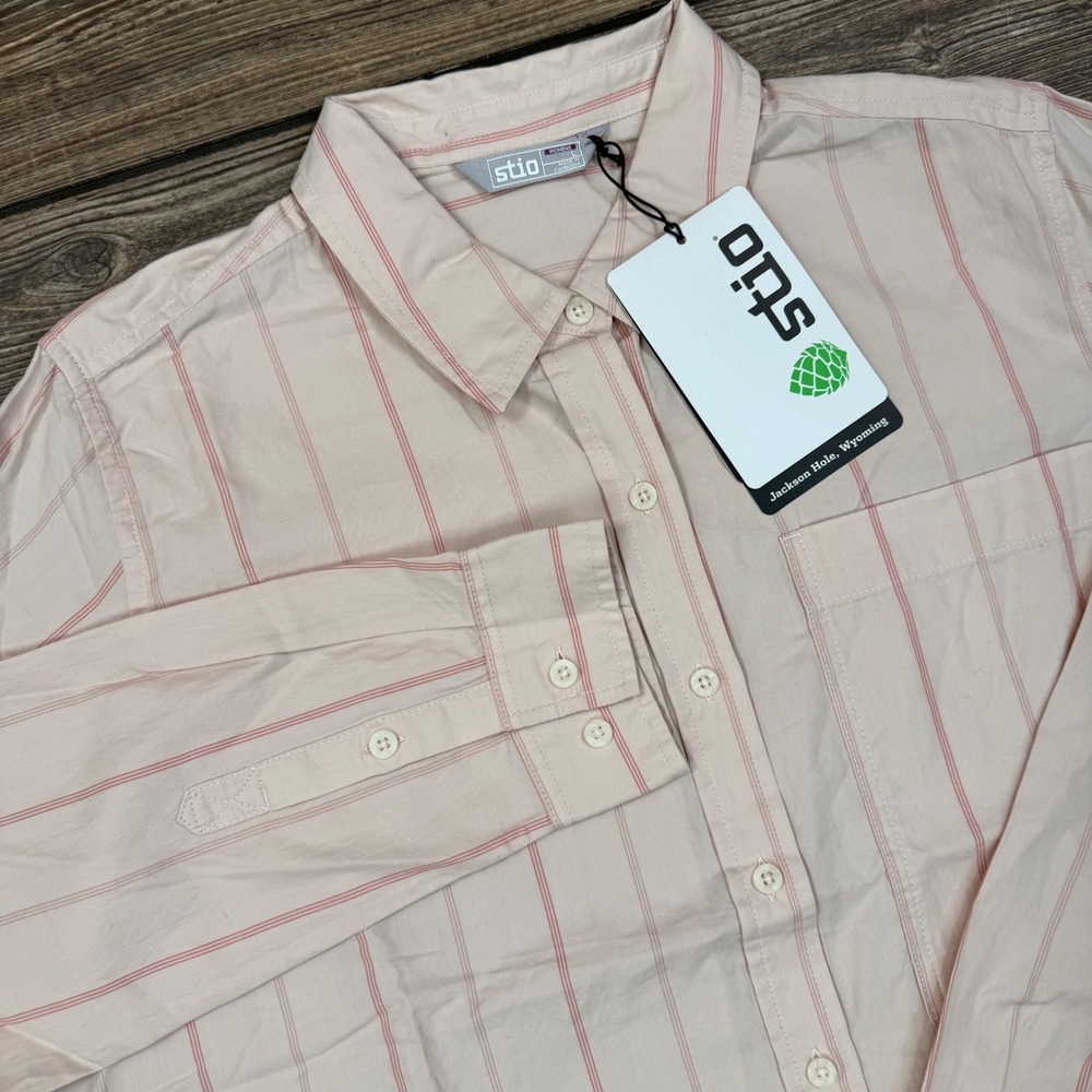 Stio Womens Large Marion Shirt LS Dawn Hue Stripe Pima Cotton Button Down NEW